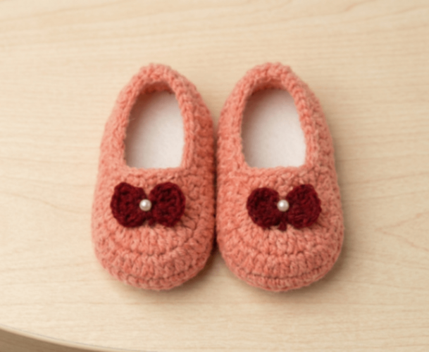 Handmade Crochet Pearl Bow Baby Shoes