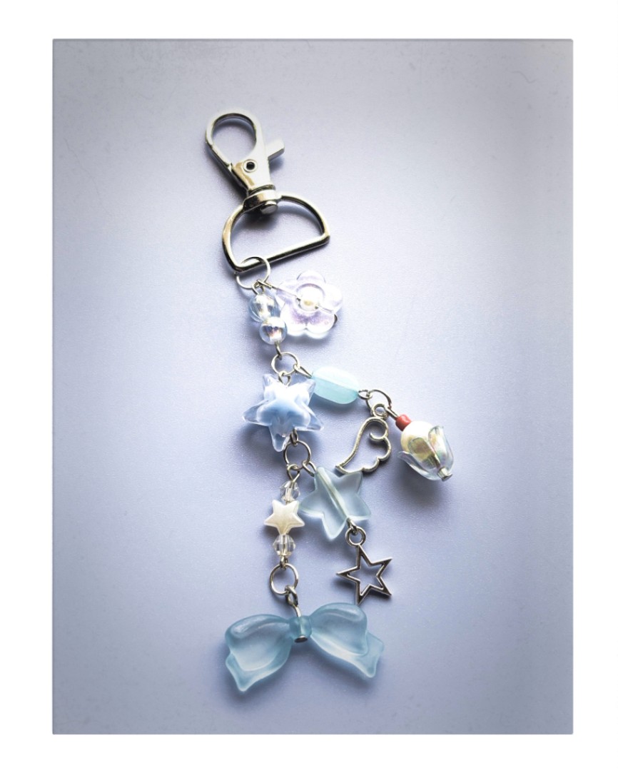 Dreamy Celestial Blue Bow & Star Acrylic Beaded Keychain thumbnail 5
