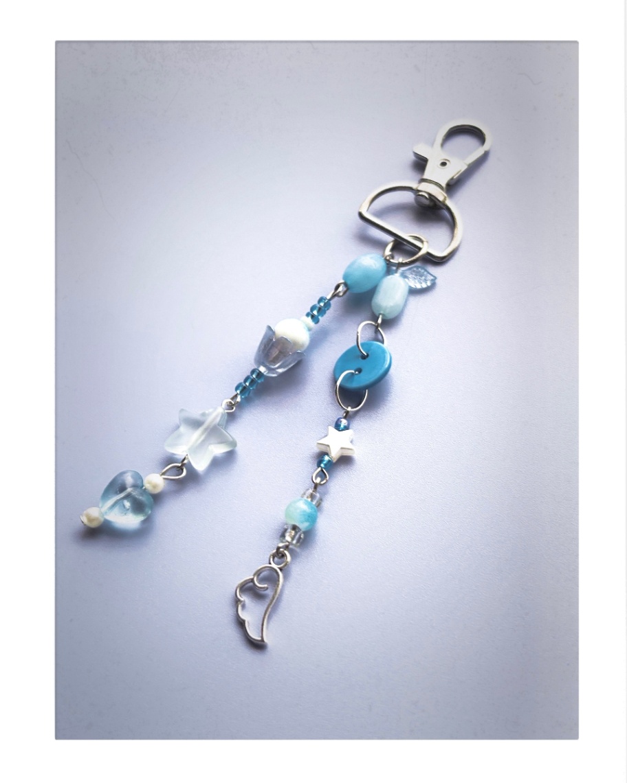 Pastel Blue Angel Wing & Heart Double-Strand Charm