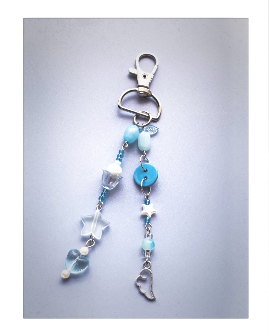 Pastel Blue Angel Wing & Heart Double-Strand Charm thumbnail 4